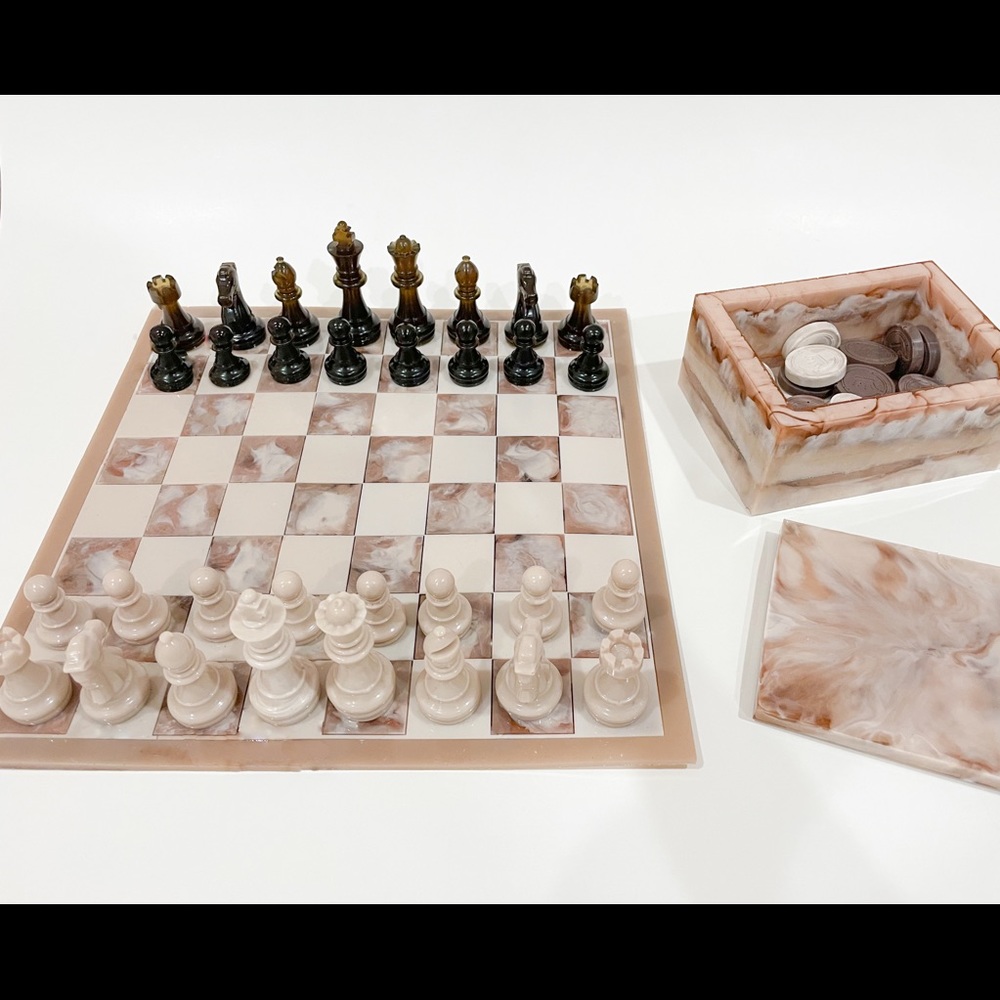 CUSTOM CHESS AND CHECKERS PIECES WITH BOARD
